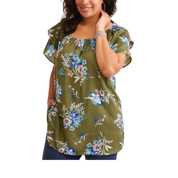 Terra & Sky Tops - NWT Women's Plus Double Layer Sleeve Peasant Top